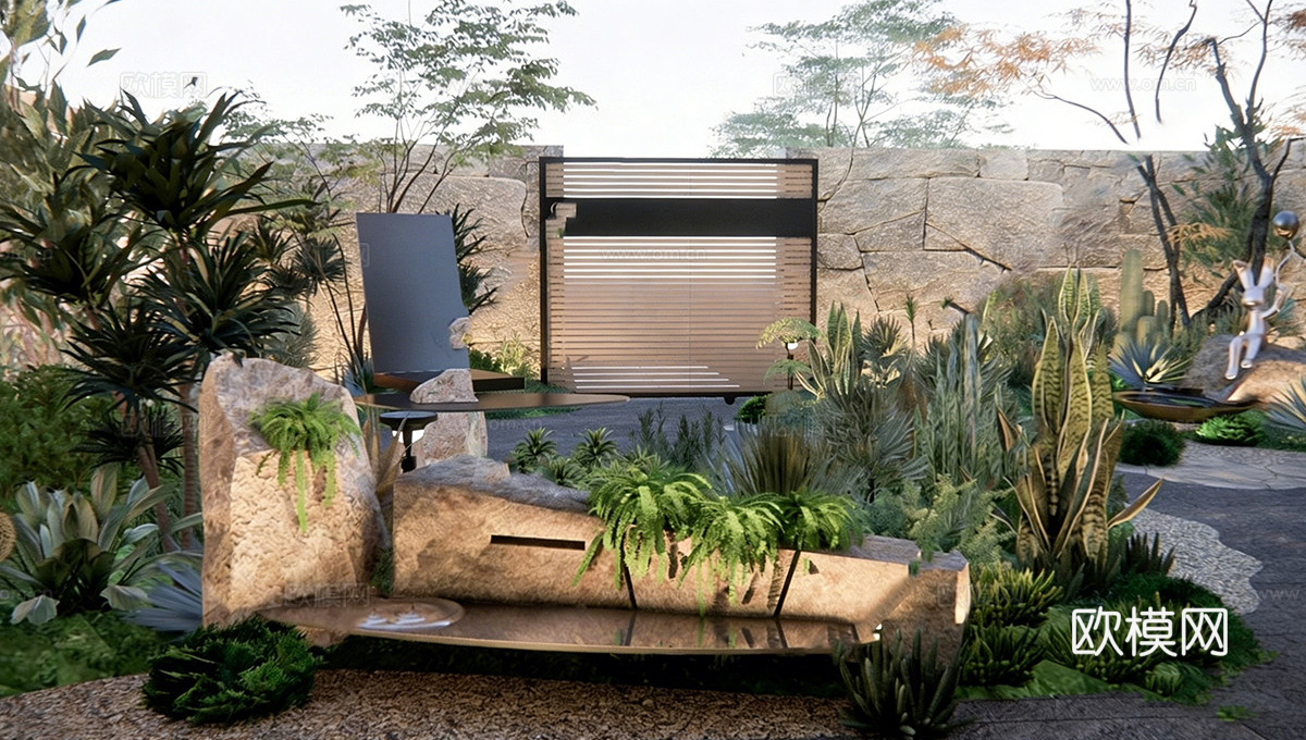 现代屋顶花园 庭院景观 室内花园su模型下载（渲染图2）