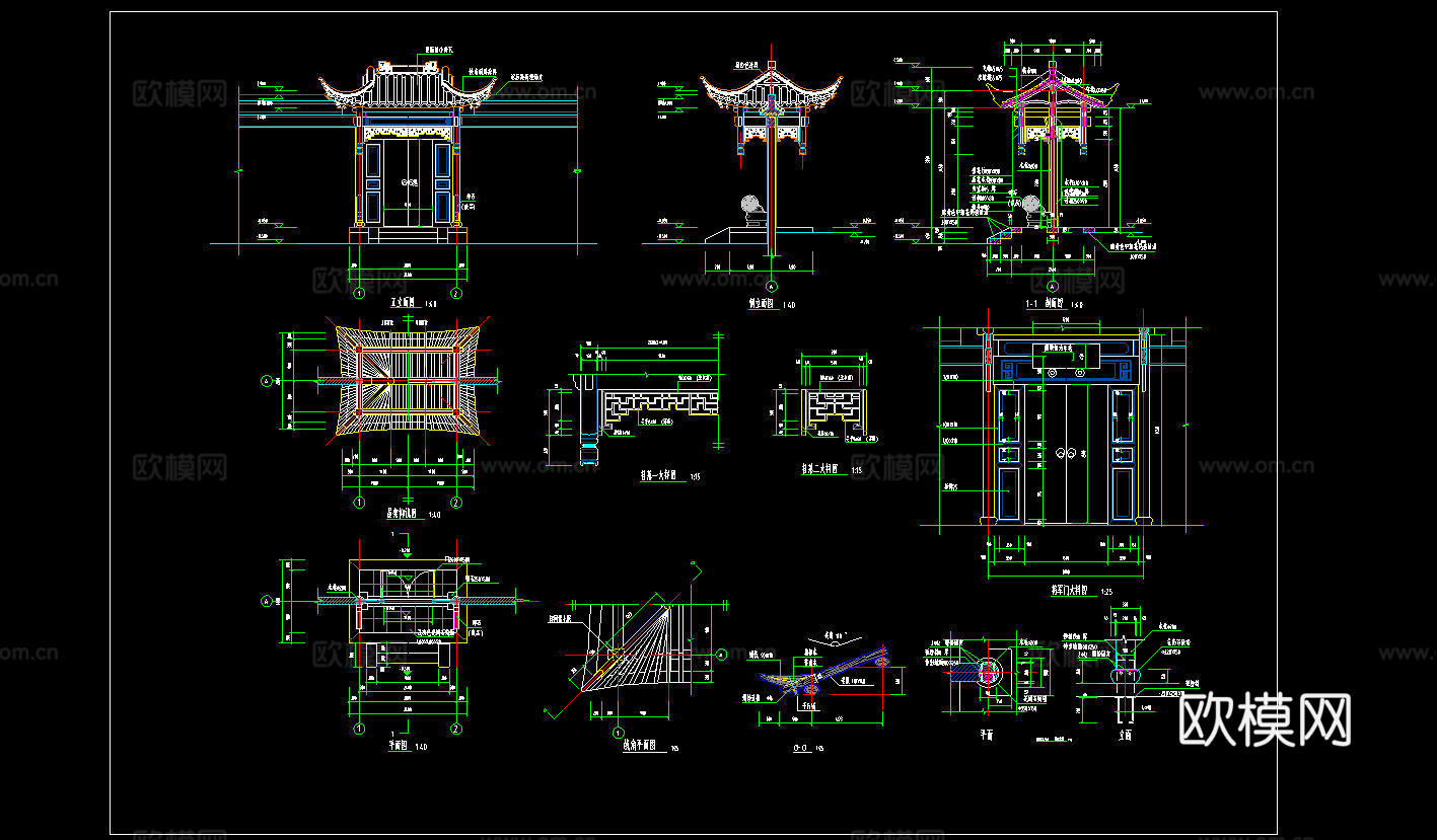 中式庭院门头牌楼大门详图cadcad施工图