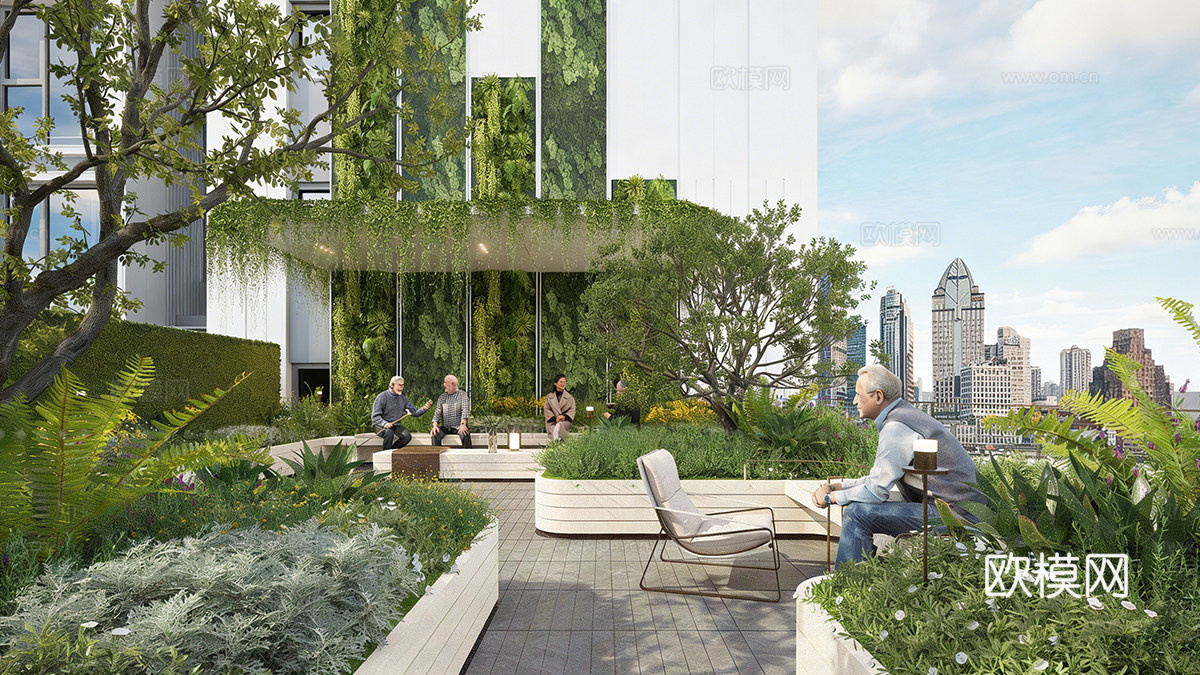 现代住宅区景观 屋顶花园 室外会客厅 庭院景观su模型