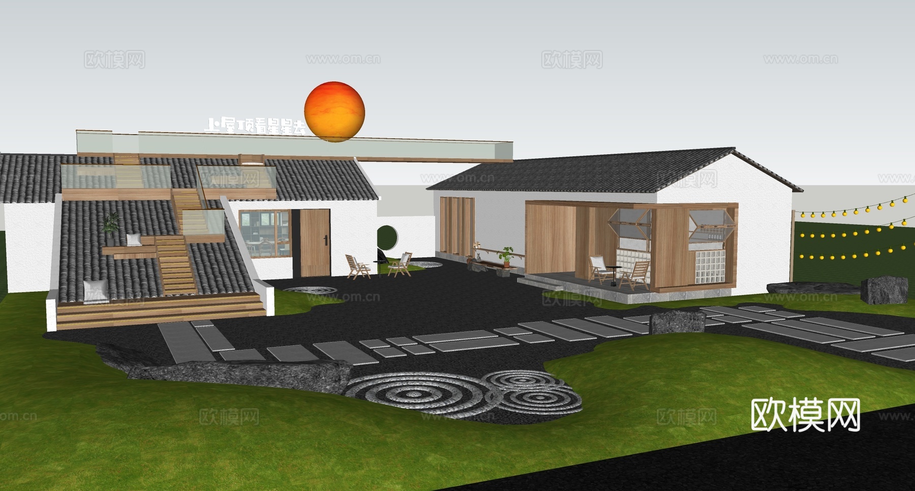 现代屋顶花园 庭院景观 屋顶花园 屋顶观景台su模型