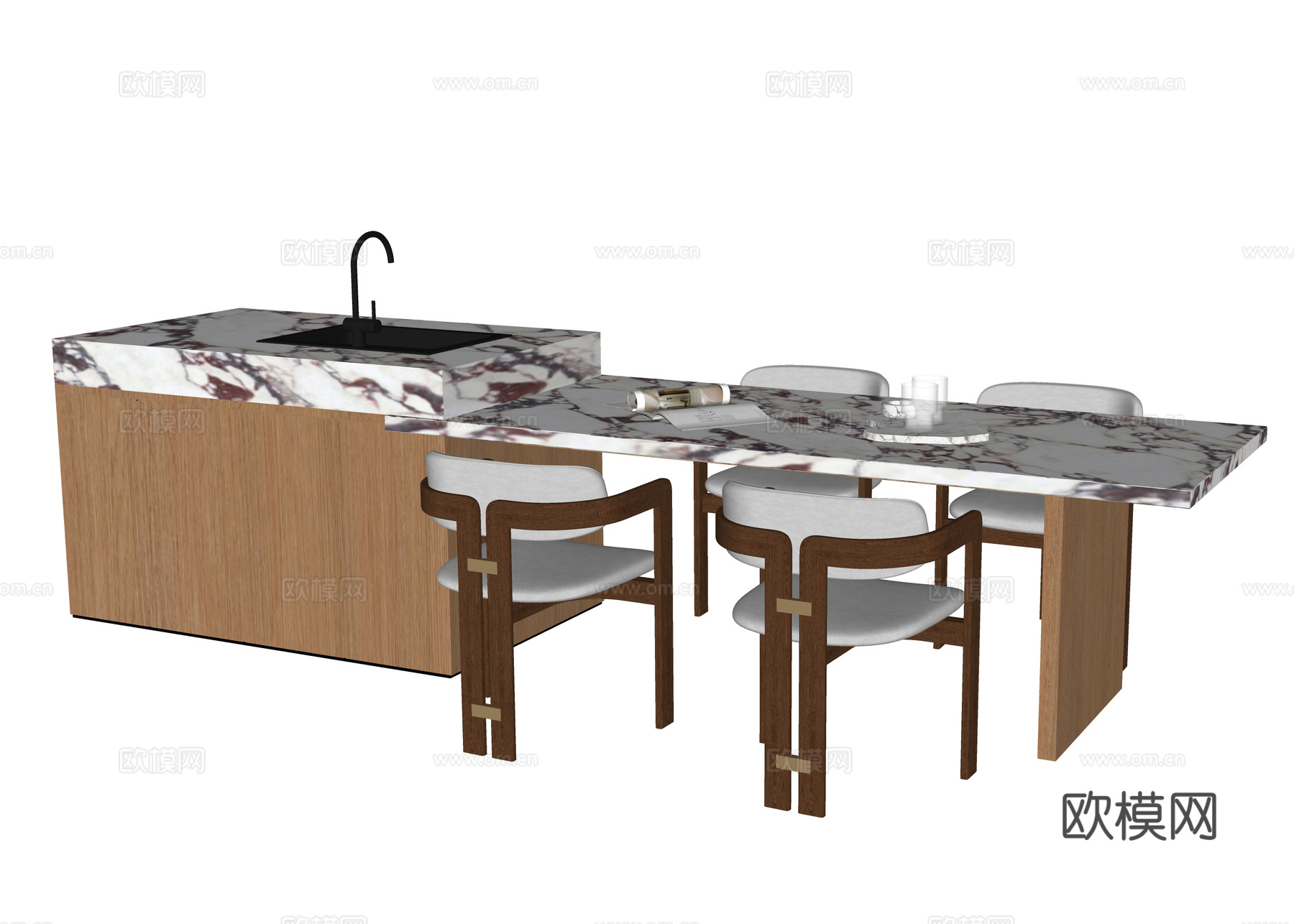 现代岛台餐桌椅 餐椅su模型