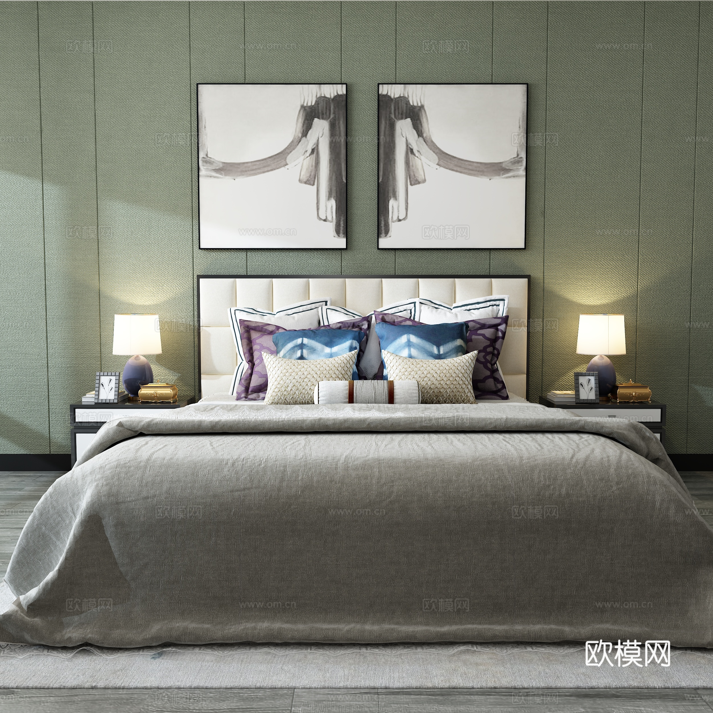 现代床具组合3d模型