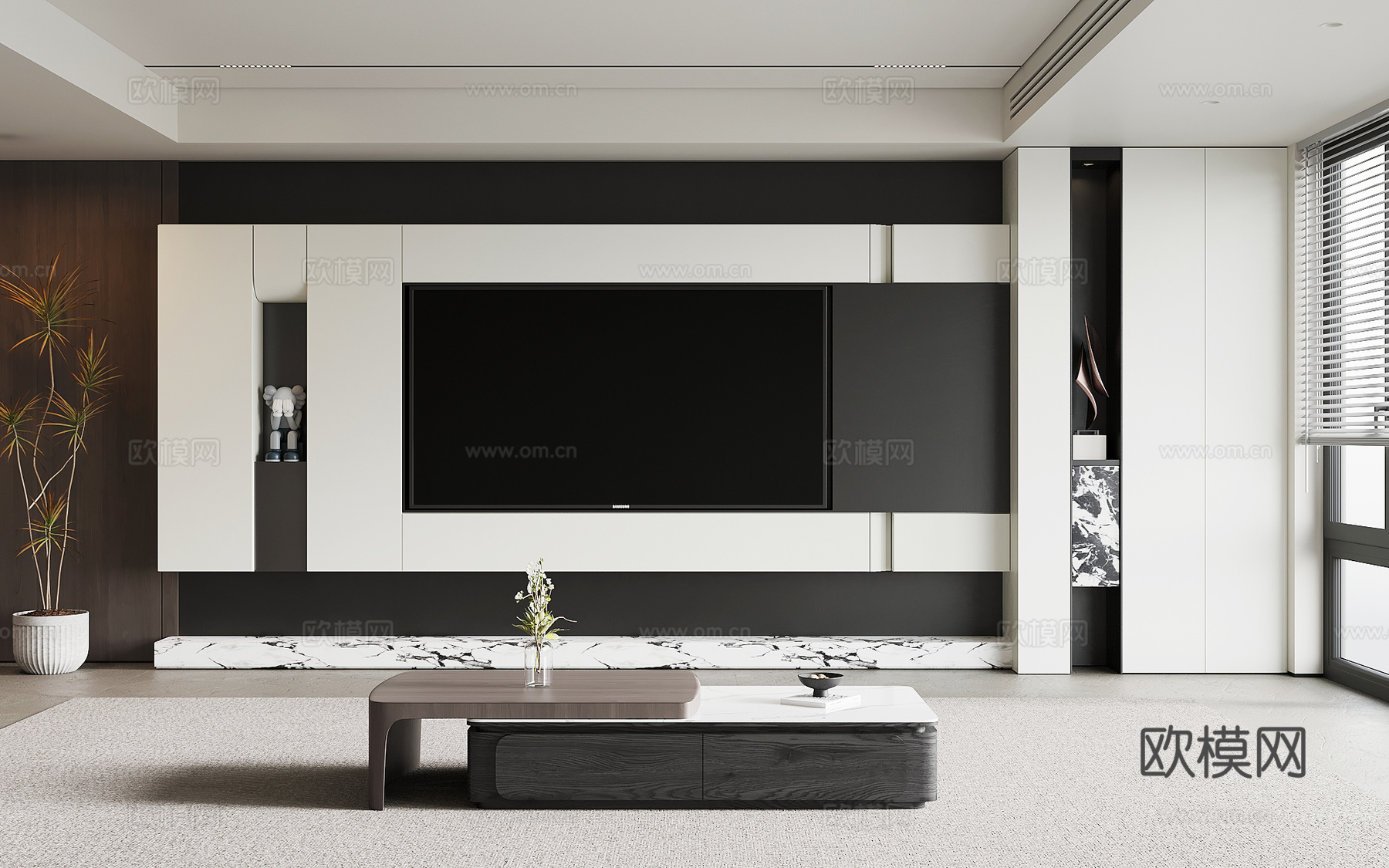 现代意式电视背景墙 茶几su模型