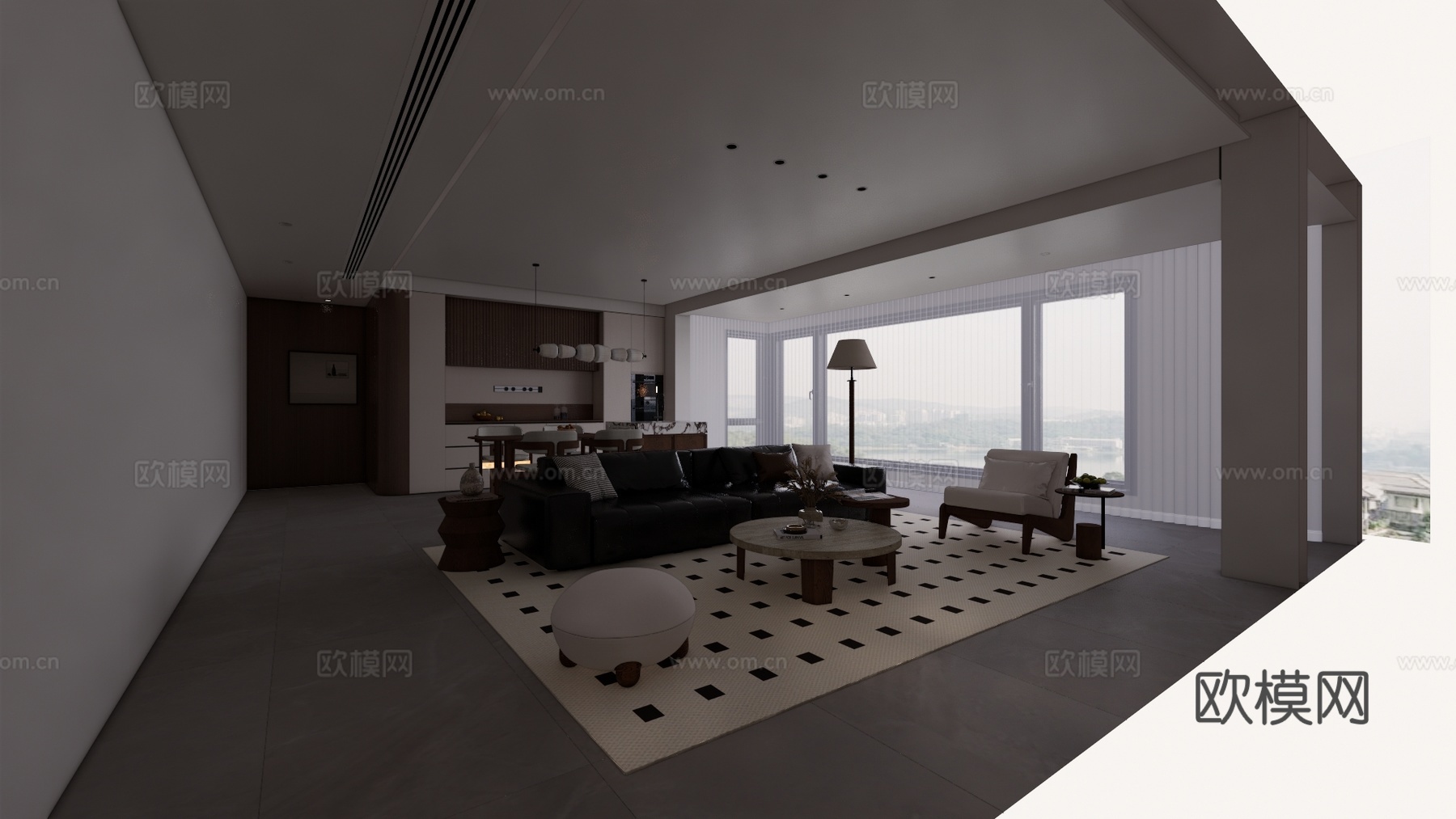 客餐厅 衣帽间 厨房 门窗 家装 阳台su模型