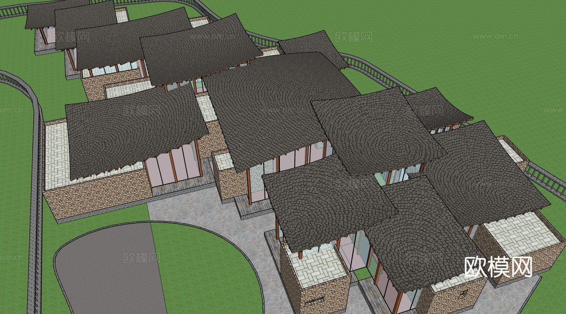 现代风格民宿建筑su模型下载（渲染图2）