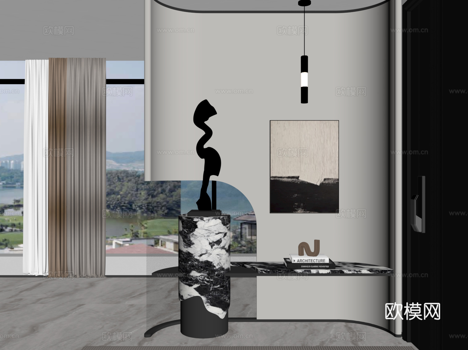 现代玄关 弧形隔断su模型