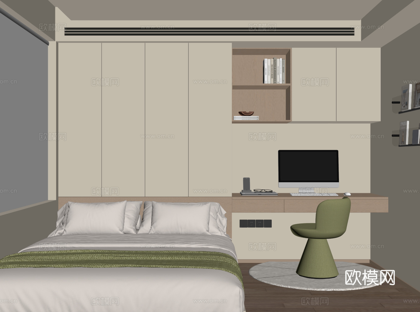 现代榻榻米卧室su模型
