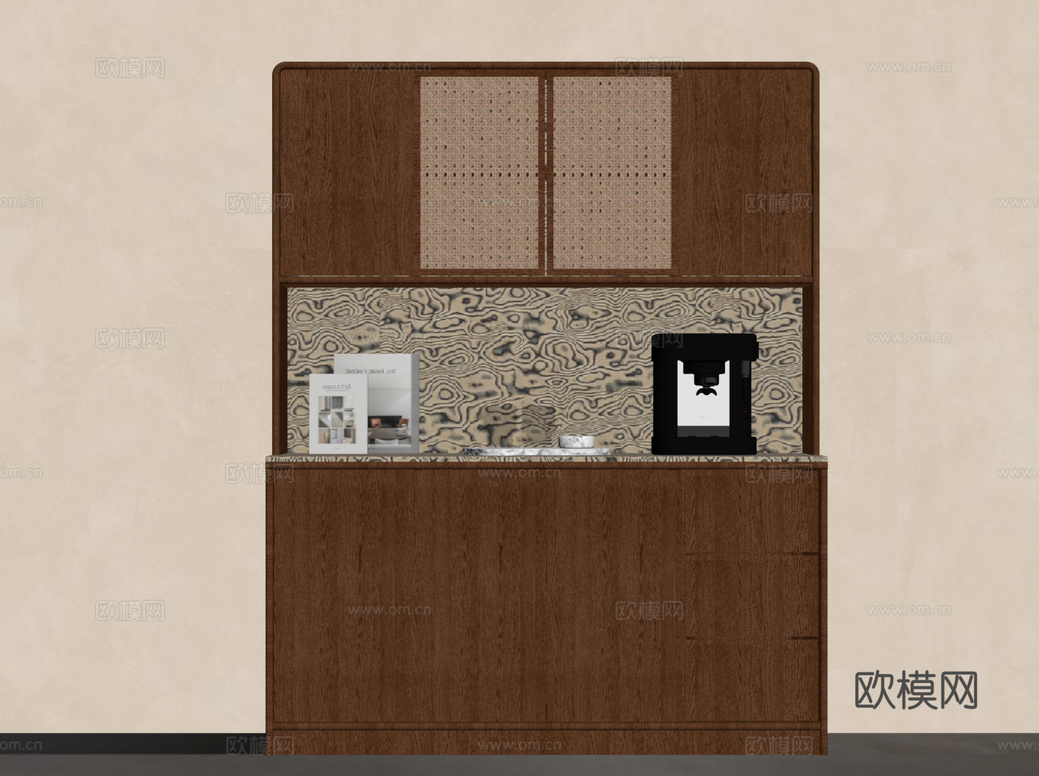 中古风酒柜 餐边柜 酒水柜su模型