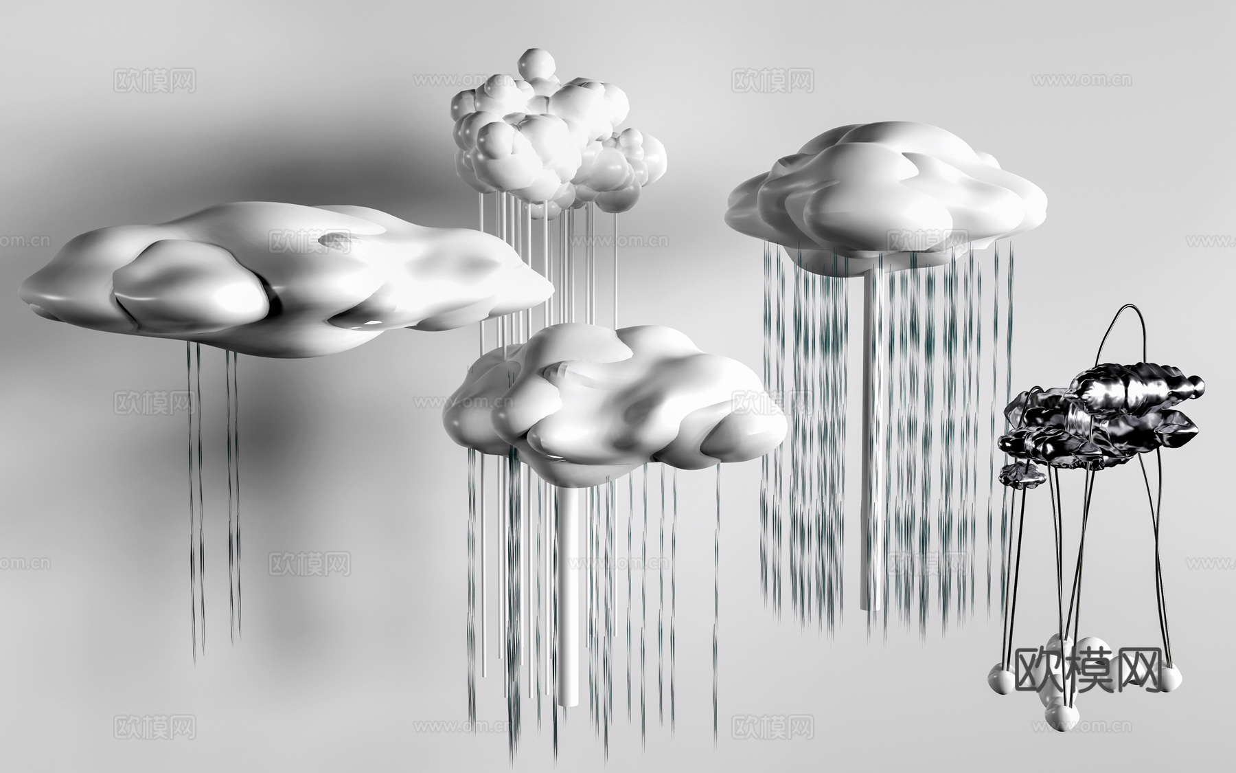 现代云朵雕塑 云朵装置艺术 户外云朵构筑物su模型