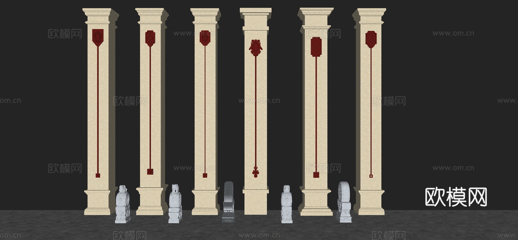 中国结 欧式柱子  环抱石 吊花su模型