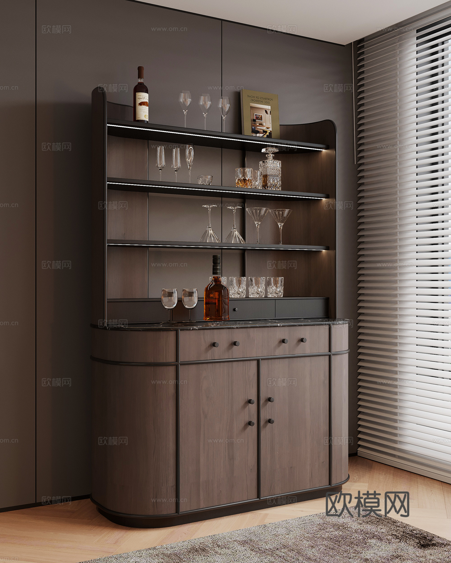 现代意式酒柜 备餐柜su模型