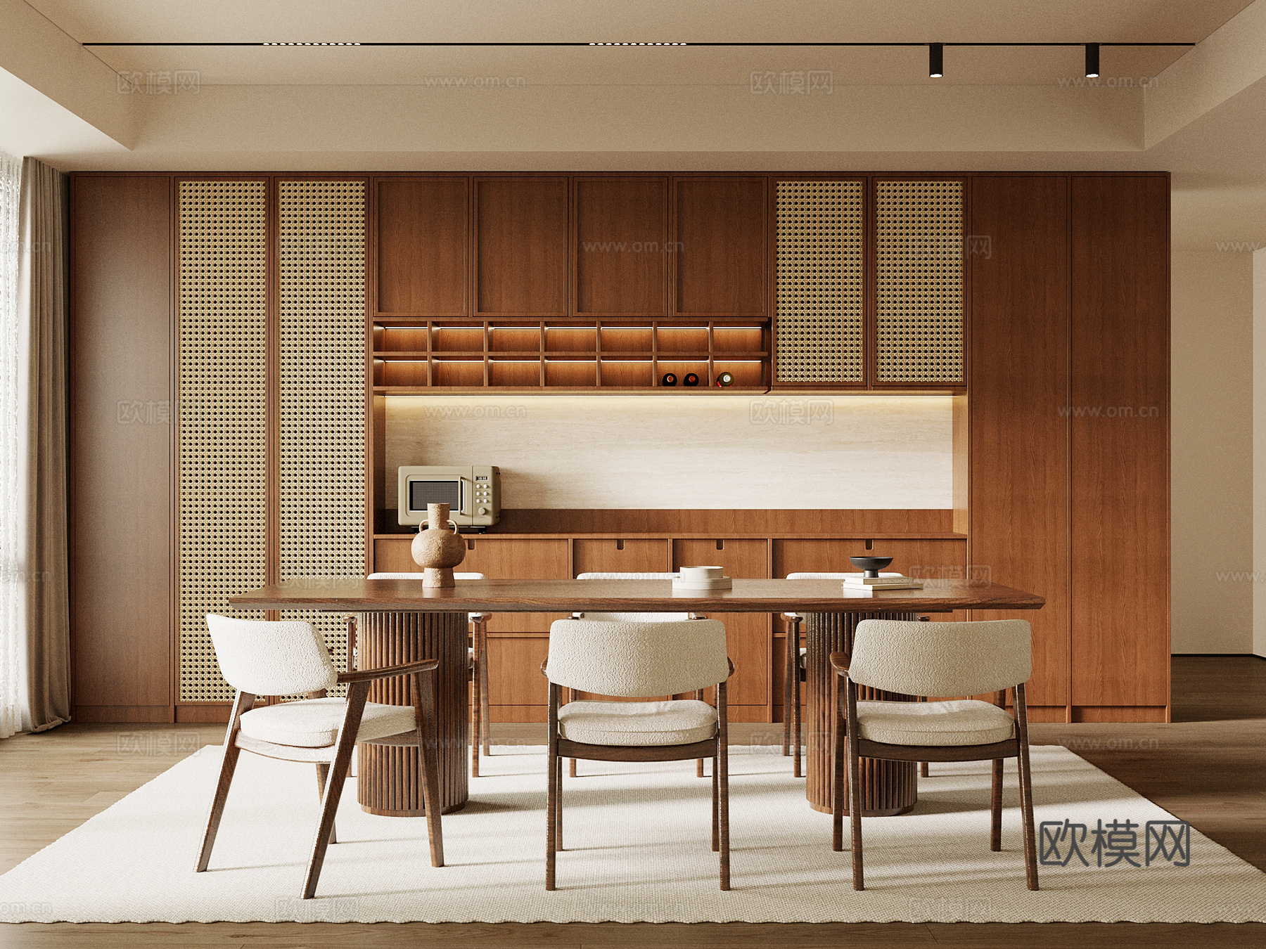 中古餐厅 餐桌椅 餐边柜su模型