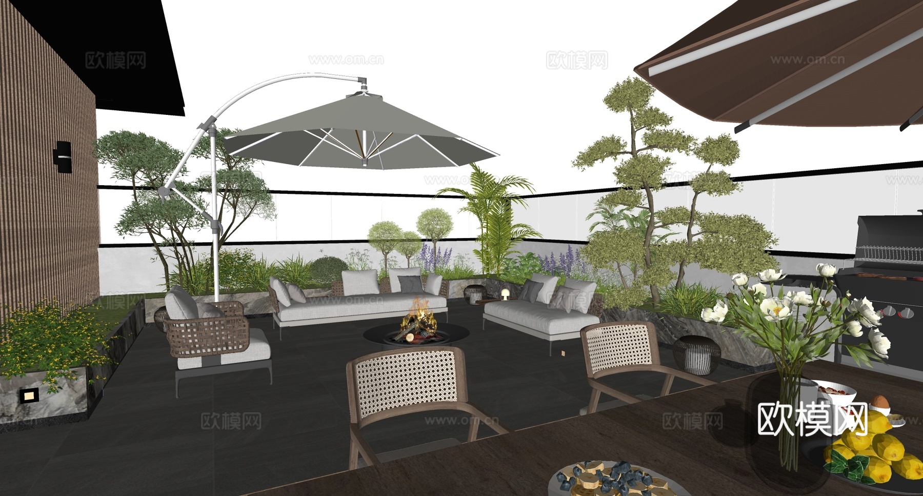现代屋顶花园 庭院景观 阳台花园 室外沙发组合su模型下载（渲染图2）