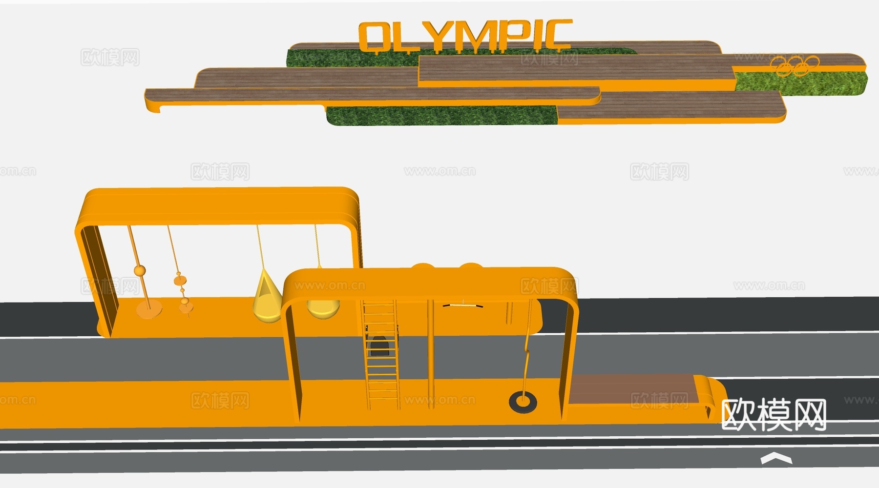 现代儿童游乐场 儿童健身器材 儿童游乐设施su模型