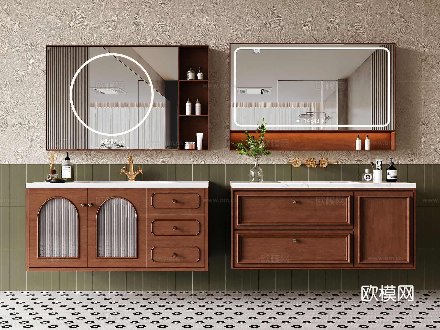 法式浴室柜 复古洗手台 洗漱台su模型