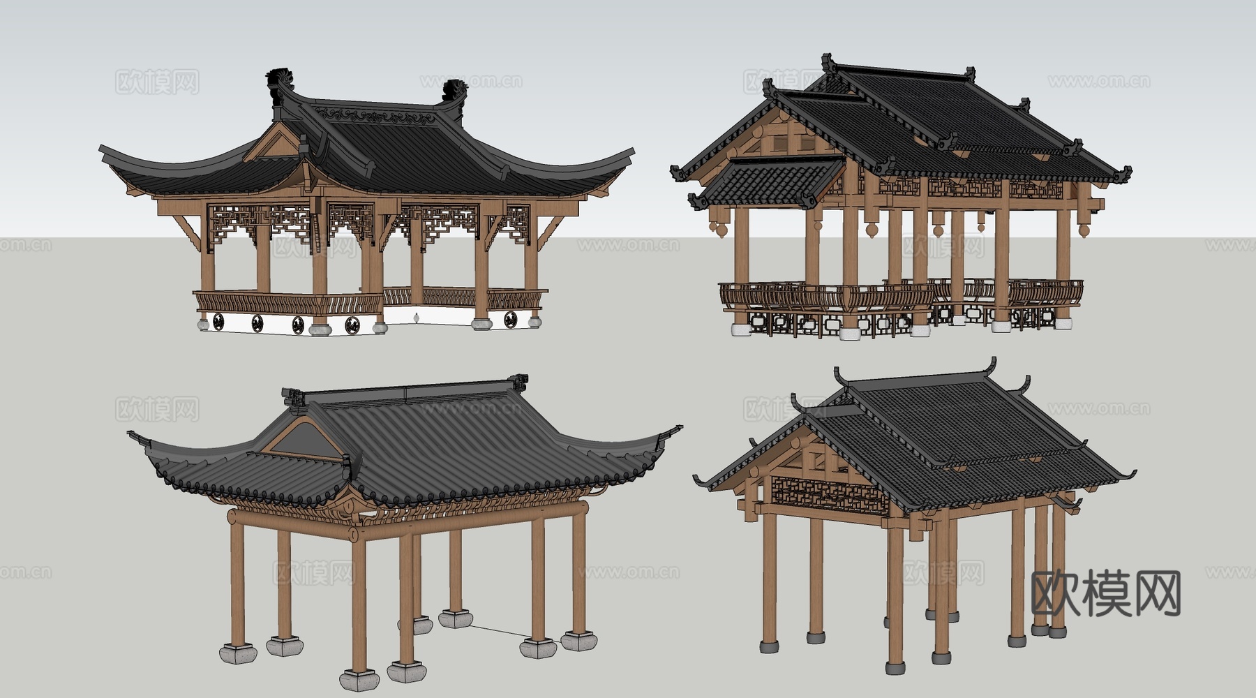 中式景观亭 凉亭 休息亭su模型