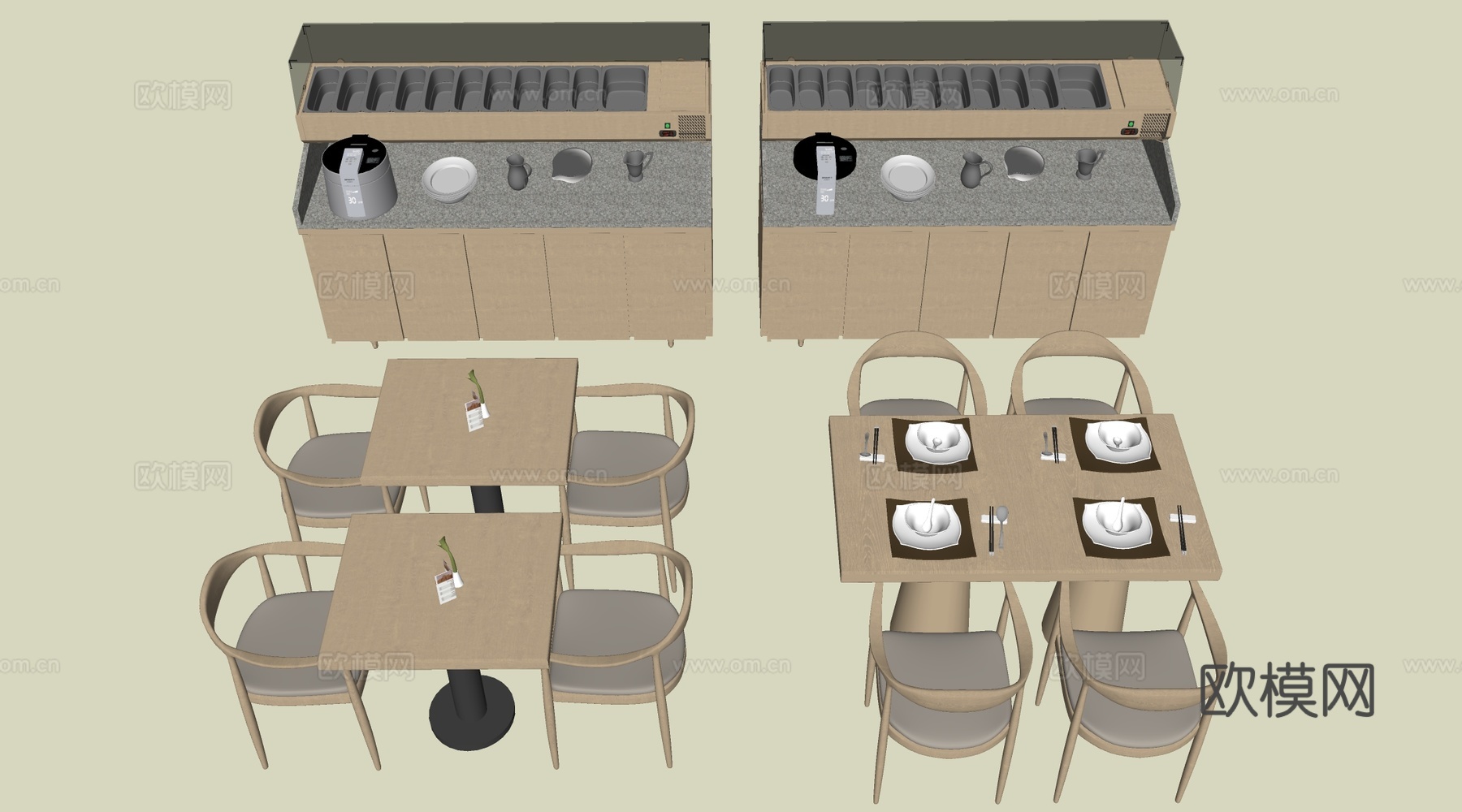 现代餐饮桌椅 餐厅桌椅 小料台su模型