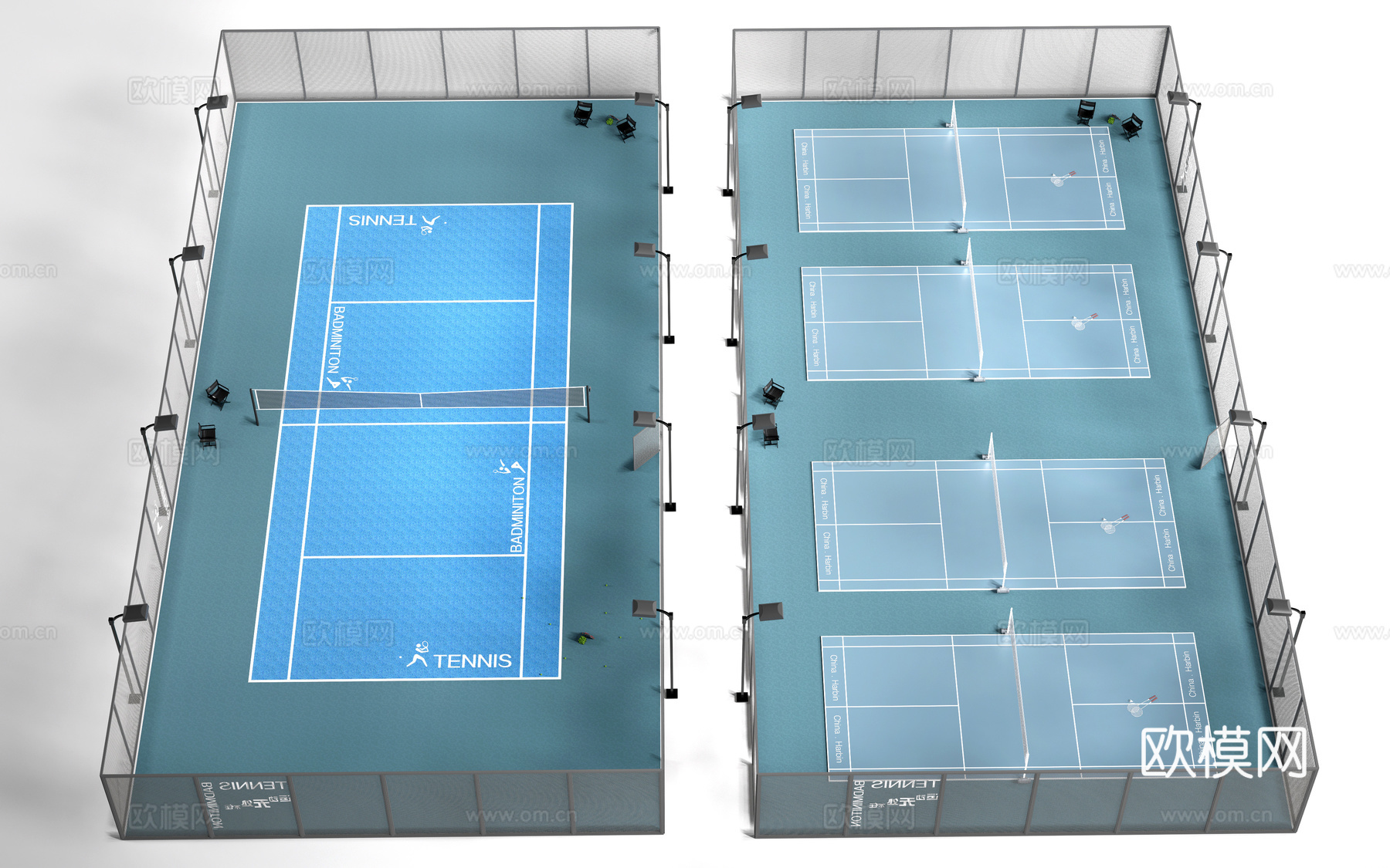 现代网球场 羽毛球场su模型