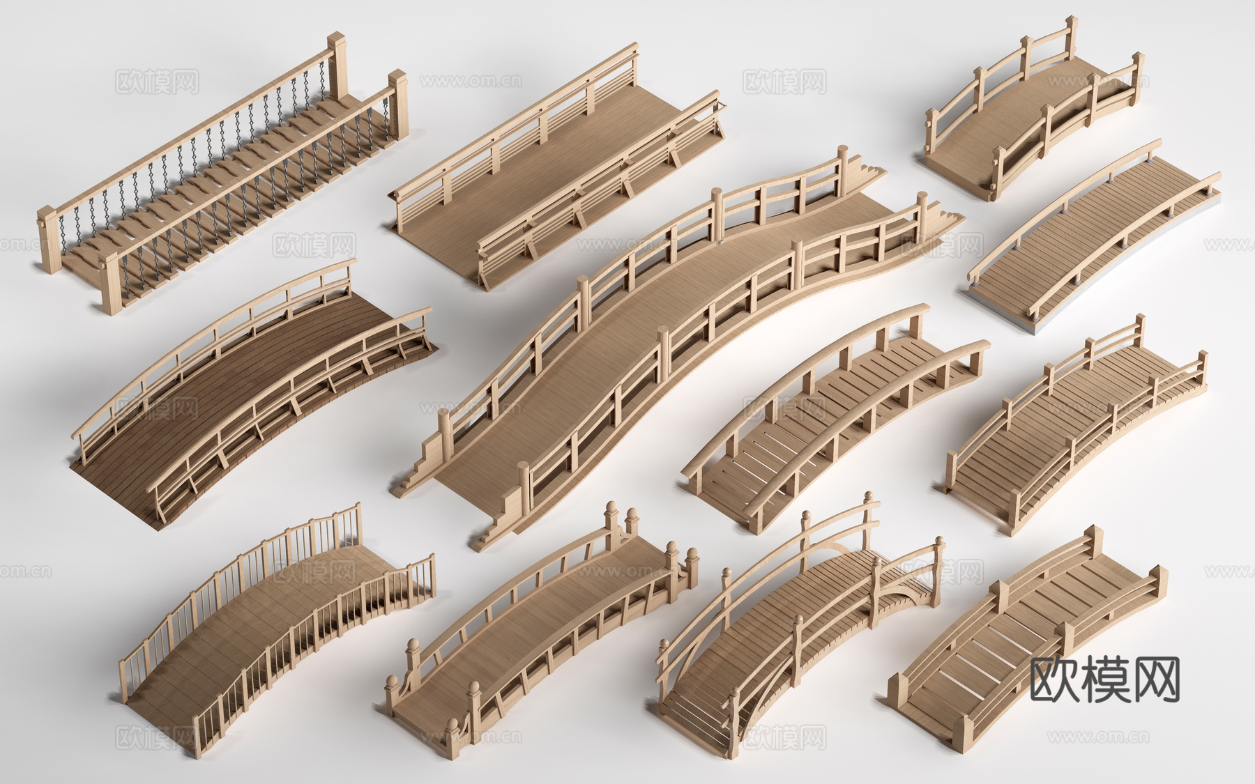 现代景观小桥 景观桥 木拱桥 公园桥su模型