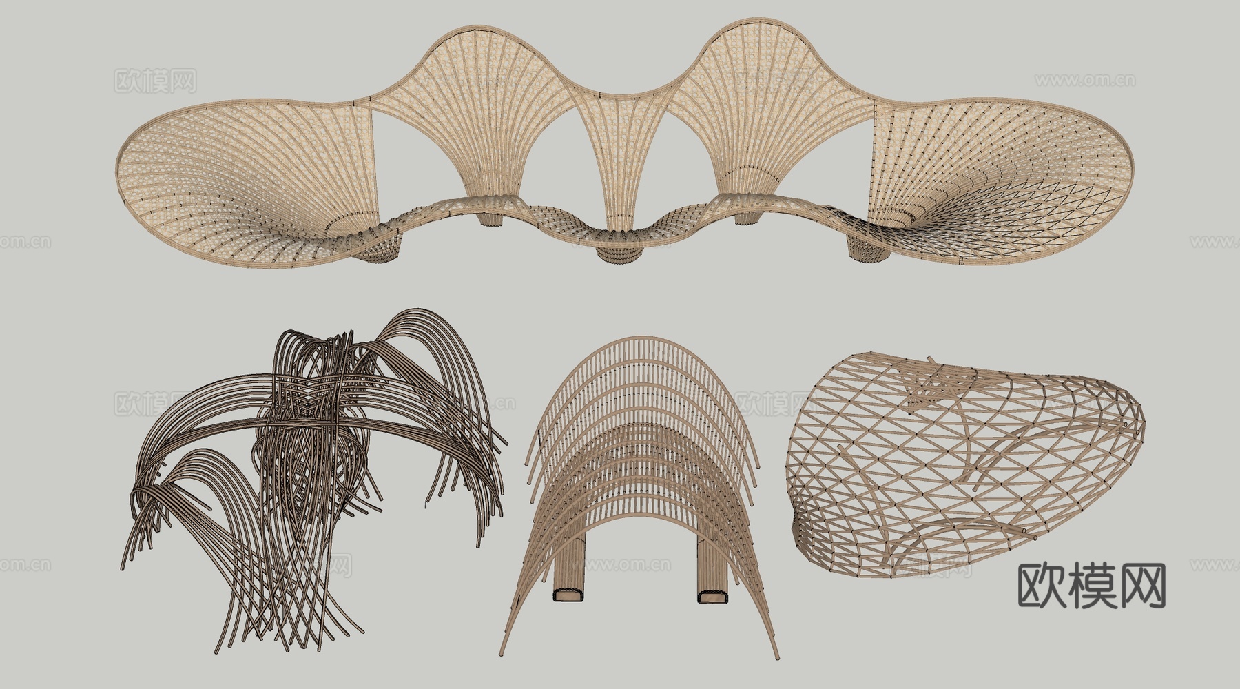 现代景观构筑物 景观构架 景观廊架 景观装置su模型