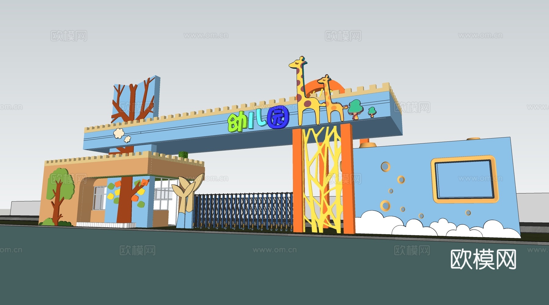 现代幼儿园大门 学校大门 幼儿园入口su模型