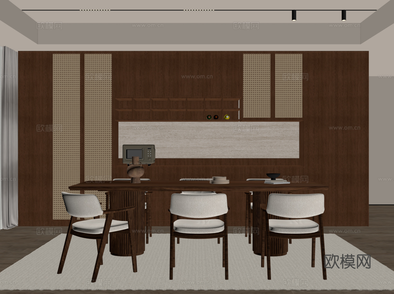 中古餐厅 餐桌椅 餐边柜su模型