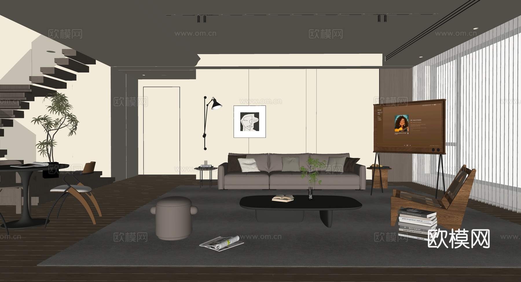 现代意式客餐厅su模型