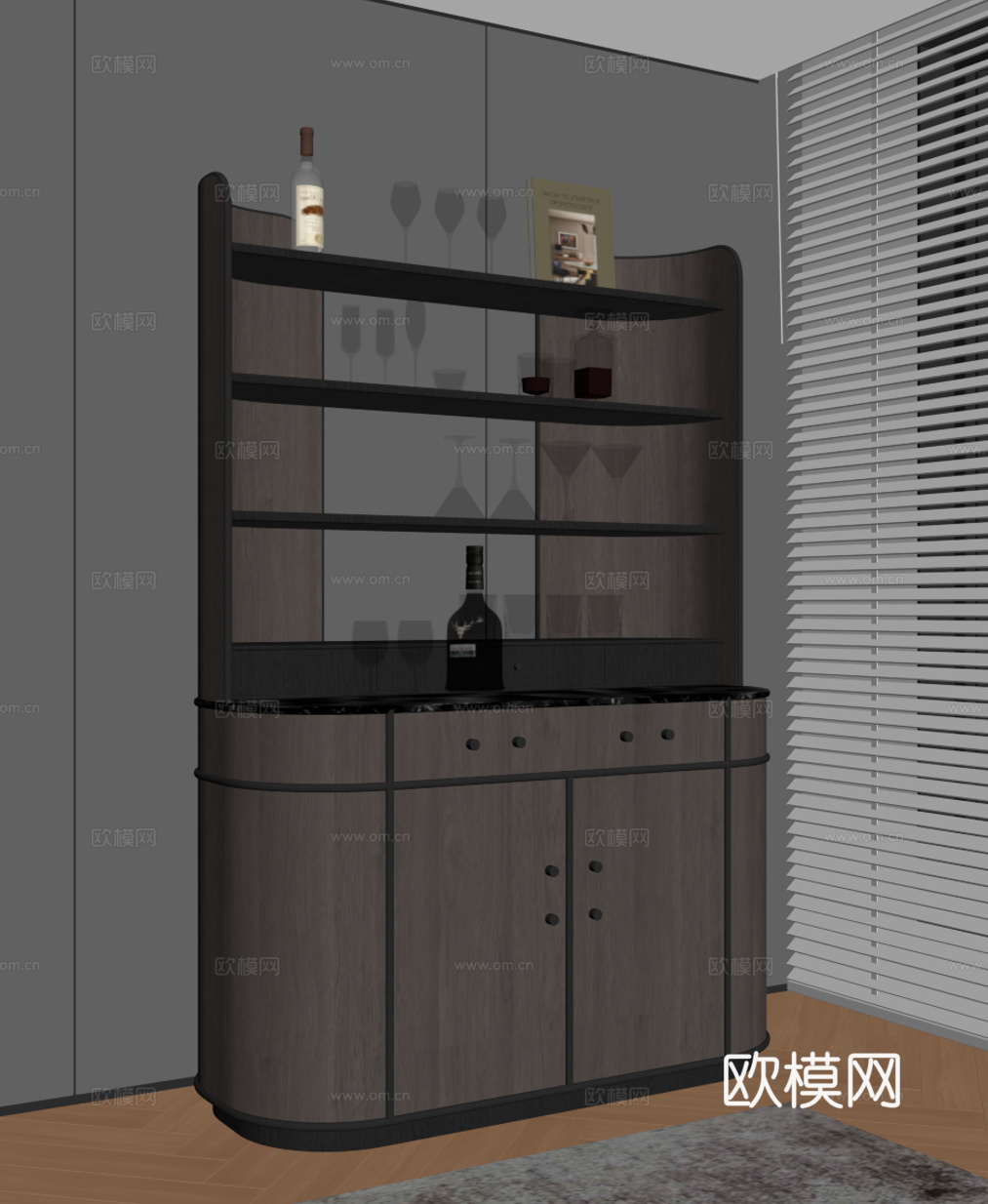 现代意式酒柜 备餐柜su模型
