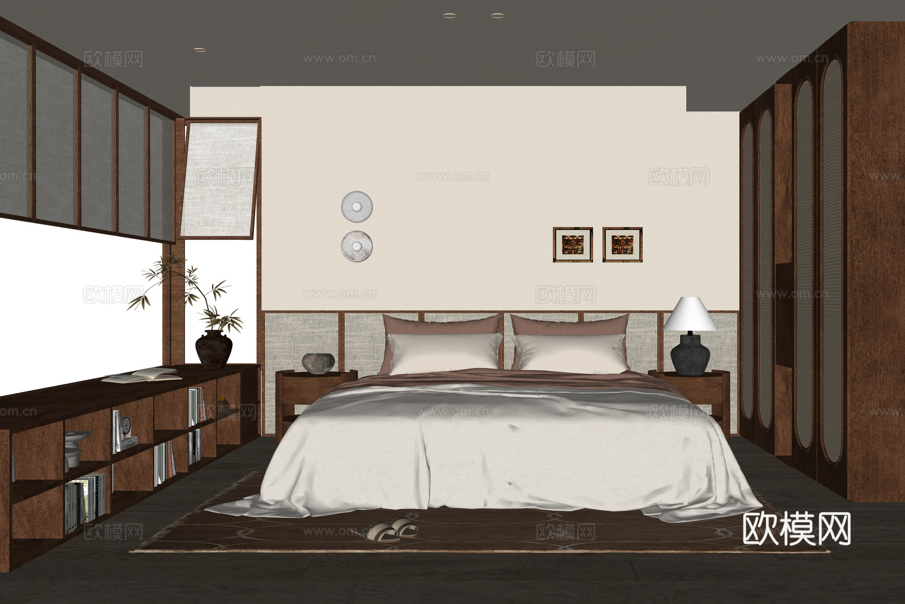 现代卧室 双人床su模型下载（渲染图2）