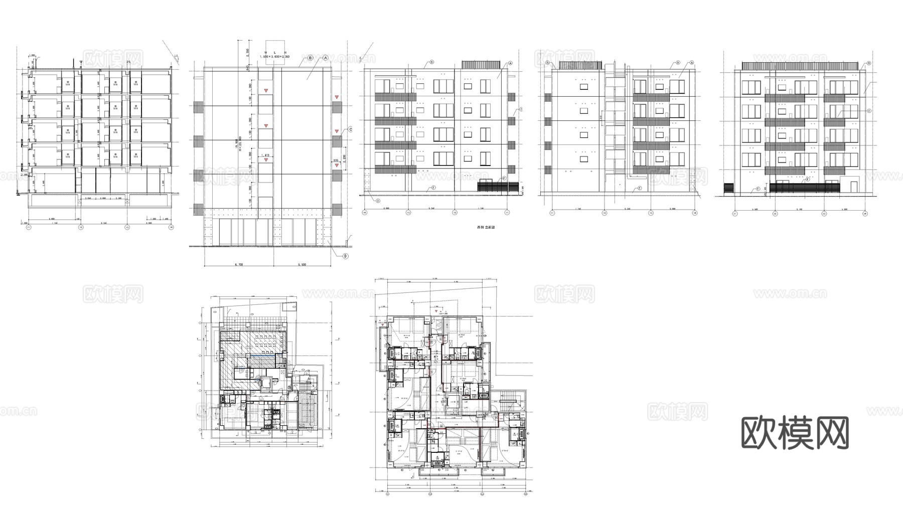 酒店公寓平面图立面图cad施工图下载