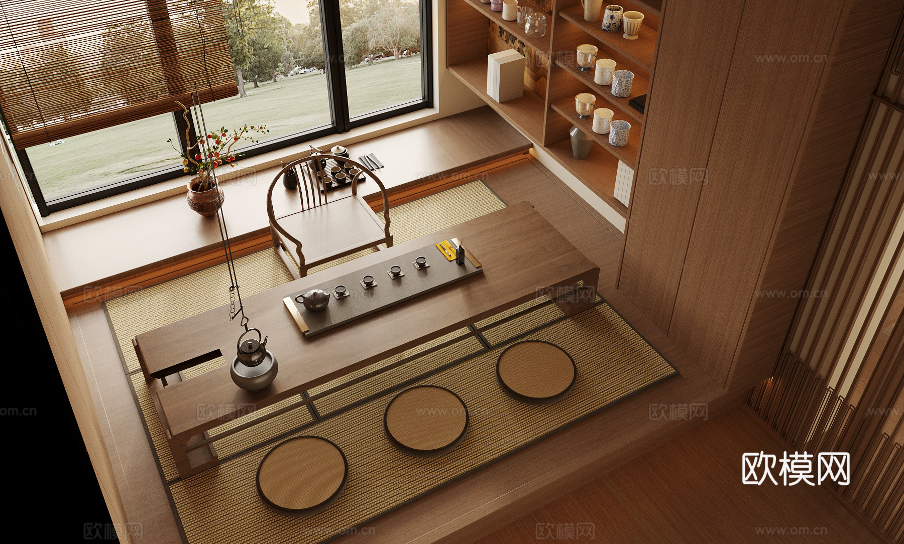 新中式茶室 茶具 茶桌椅 小茶台su模型