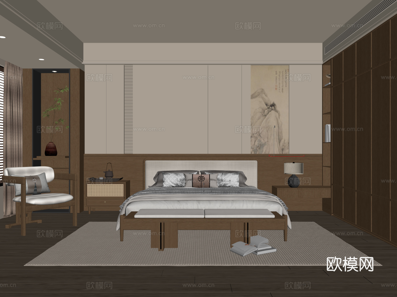 新中式卧室 宋氏风卧室su模型