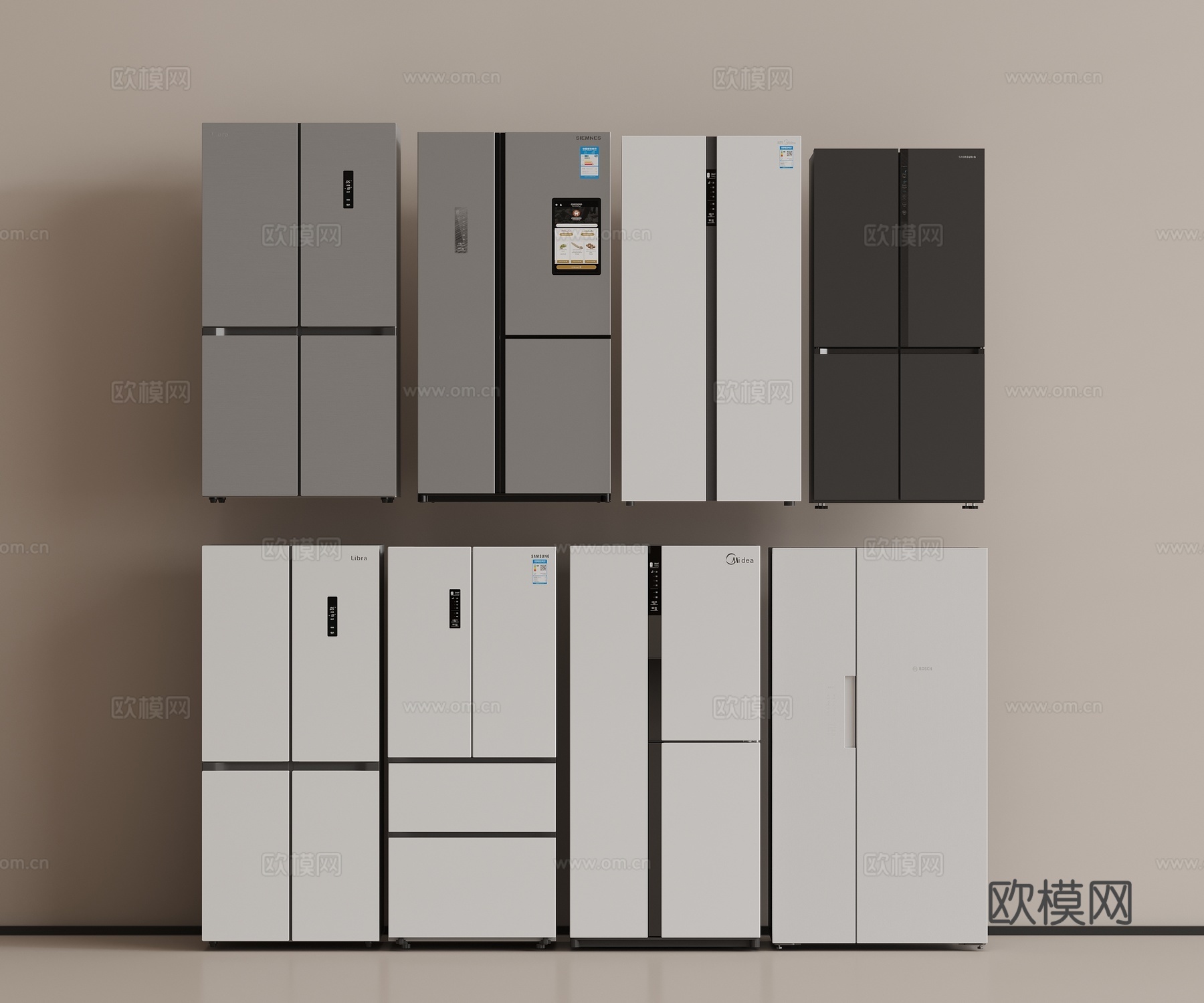 现代冰箱 智能冰箱 双门冰箱 三门冰箱 十字门冰箱3d模型