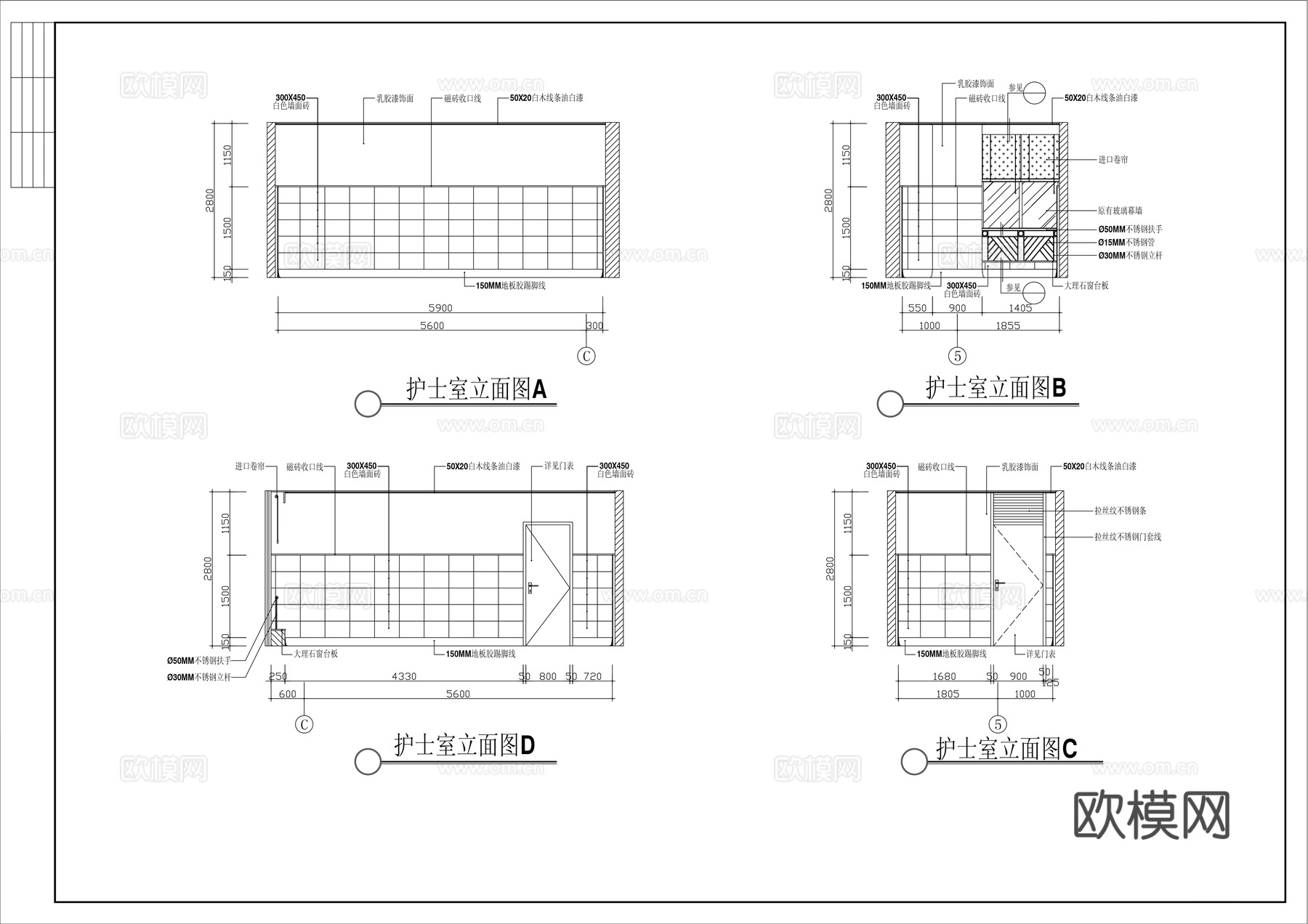 护士站立面cad施工图下载