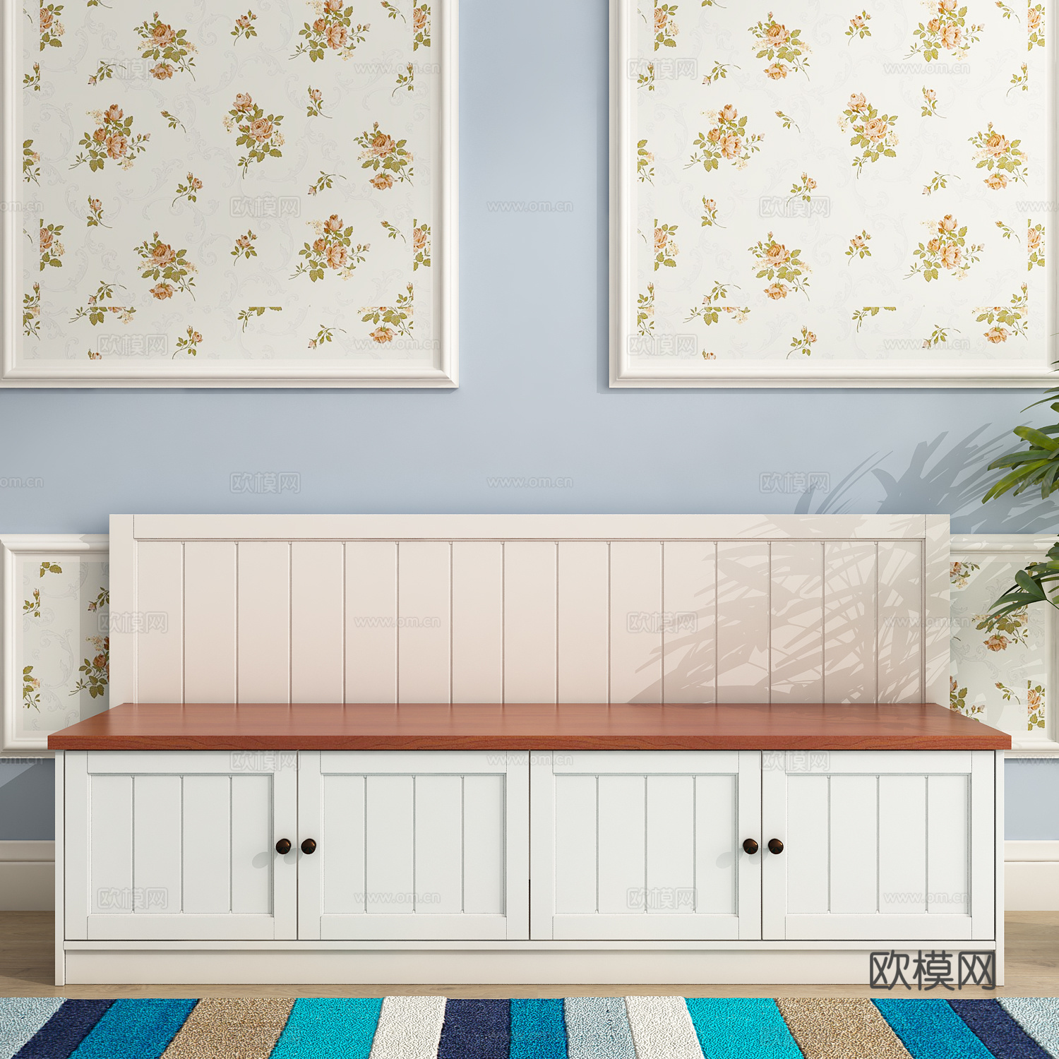 田园卡座 沙发 地毯 绿植模型3d模型