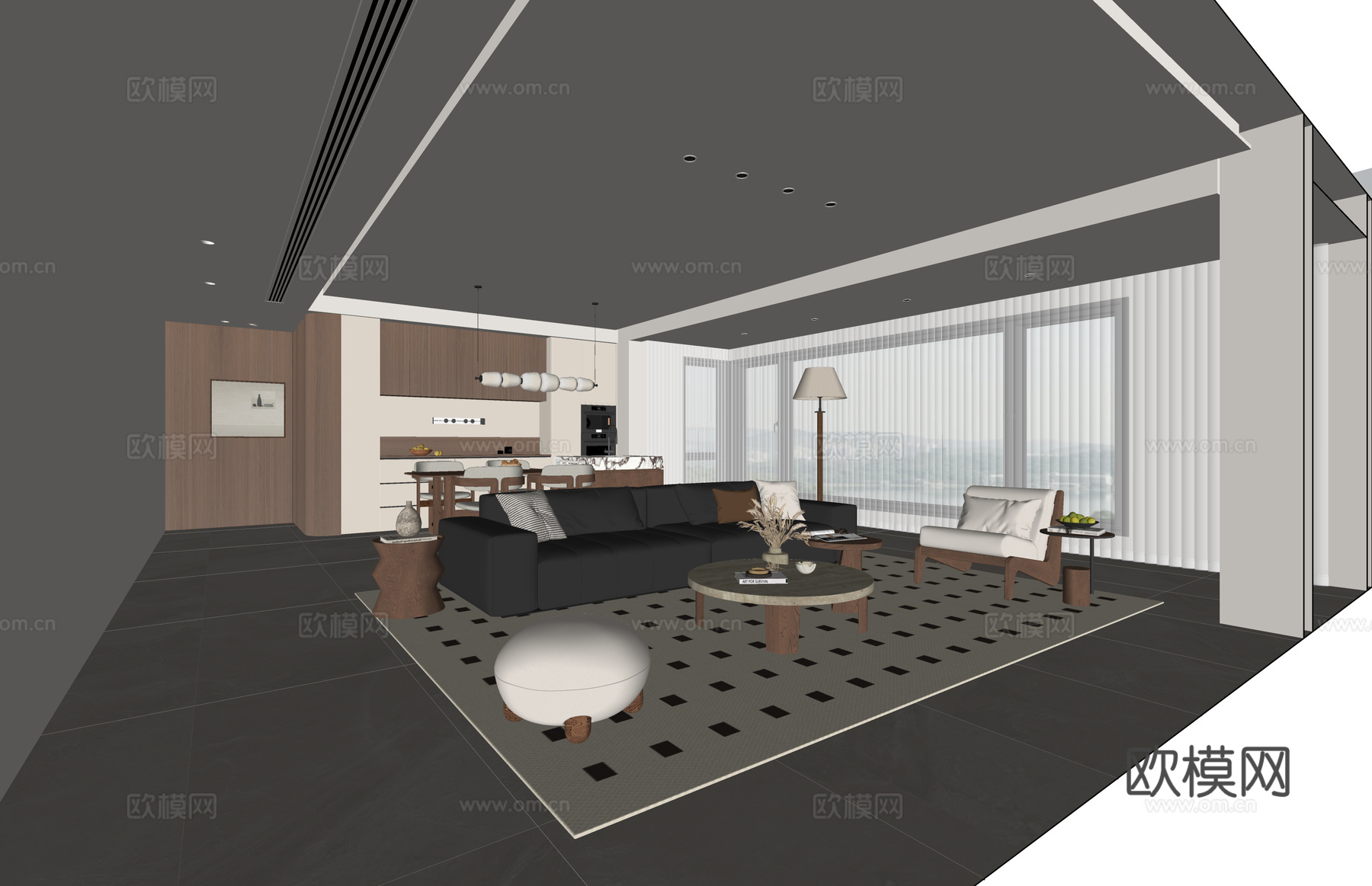 客餐厅 衣帽间 厨房 门窗 家装 阳台su模型