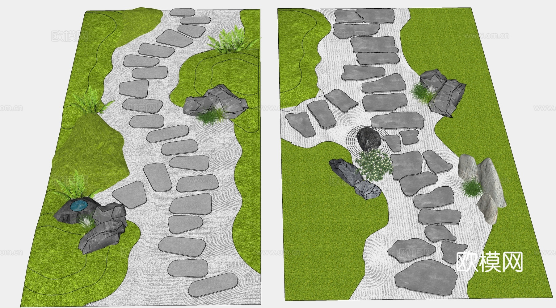 现代汀步 石头路 石板路 园路铺装su模型