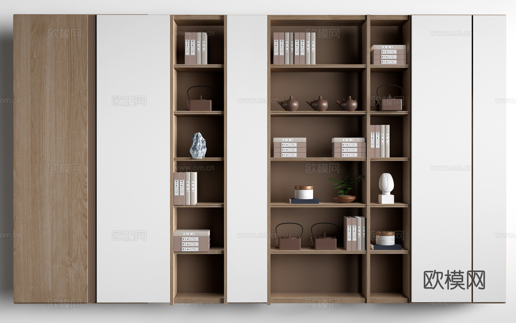 新中式装饰柜 新中式置物架 书架 茶具架su模型