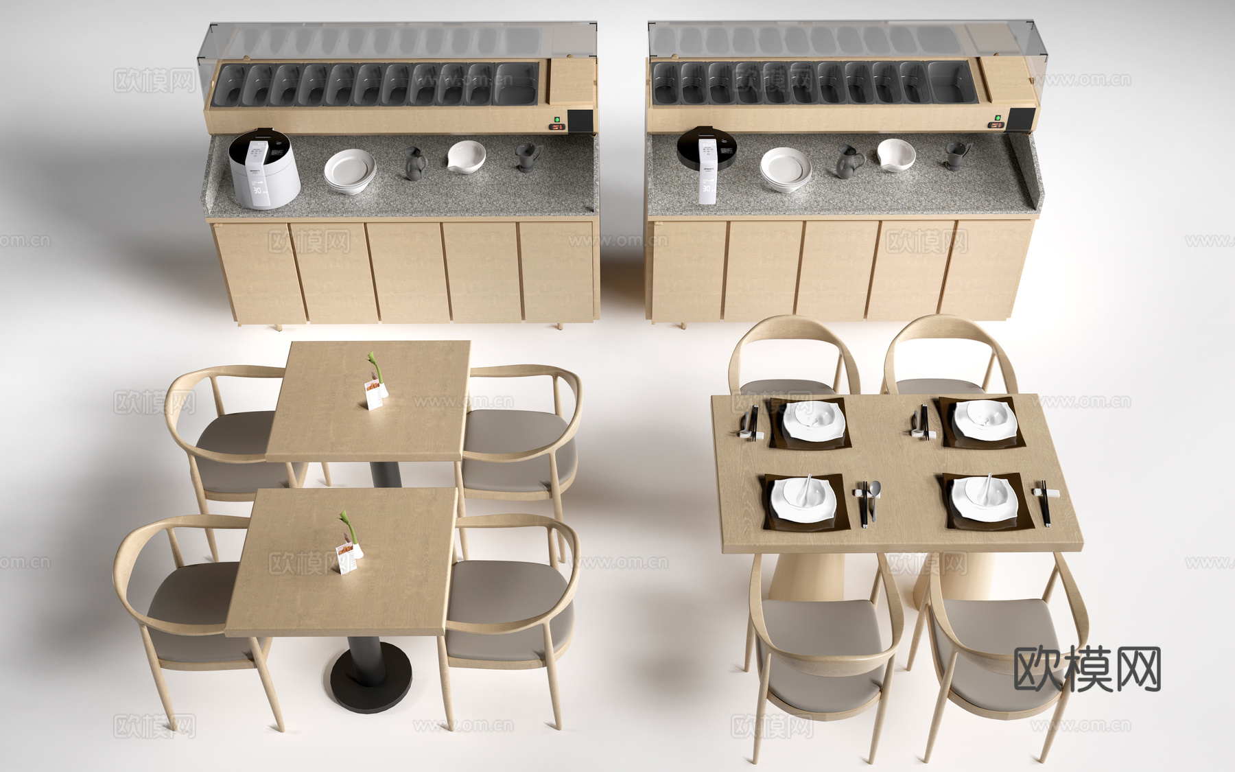 现代餐饮桌椅 餐厅桌椅 小料台su模型
