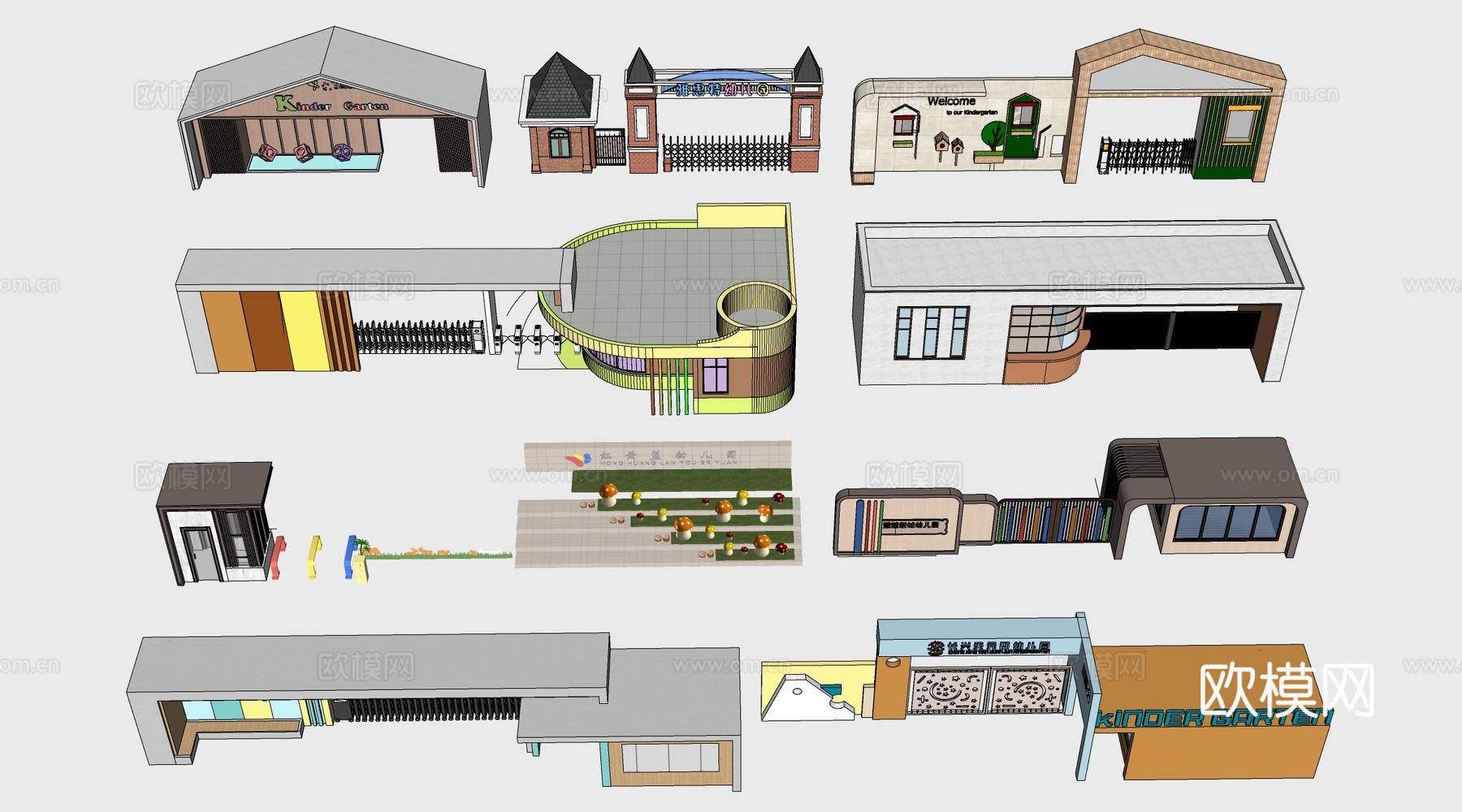 现代幼儿园大门 幼儿园入口 学校大门su模型