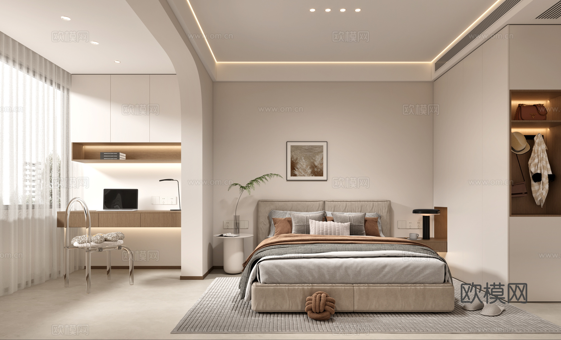 奶油风卧室主卧 原木风卧室主卧 现代卧室主卧3d模型
