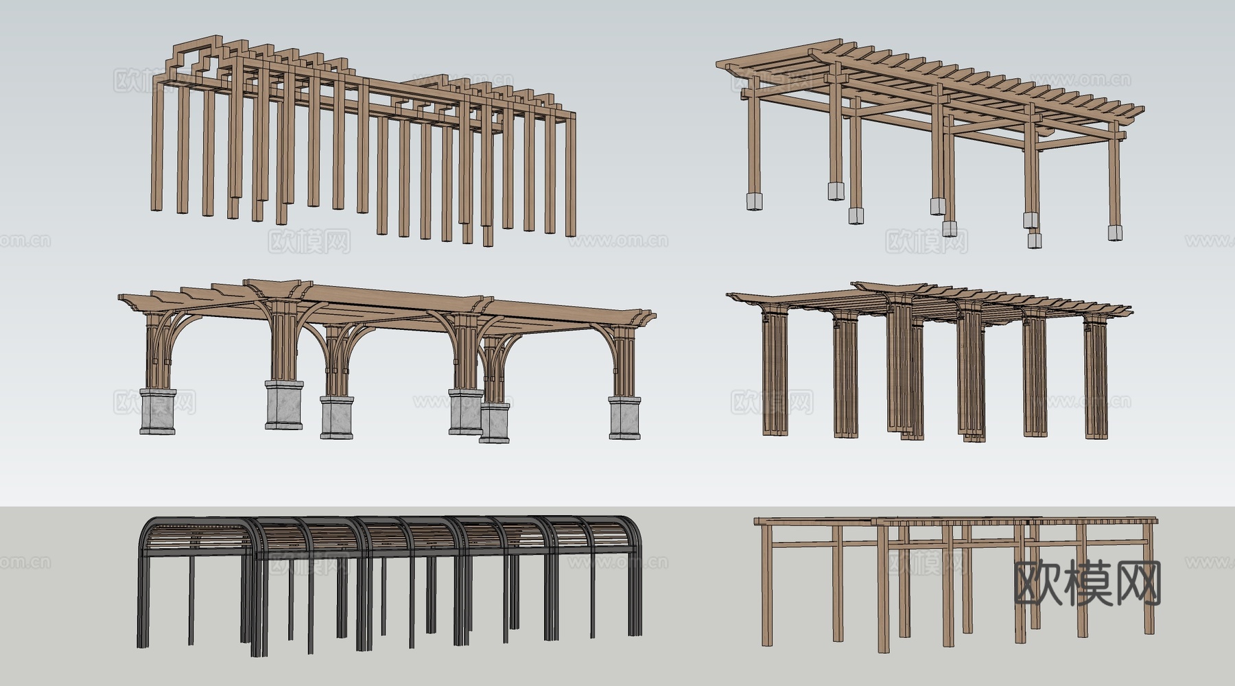 现代景观花架 葡萄架 廊架 绿植爬架su模型