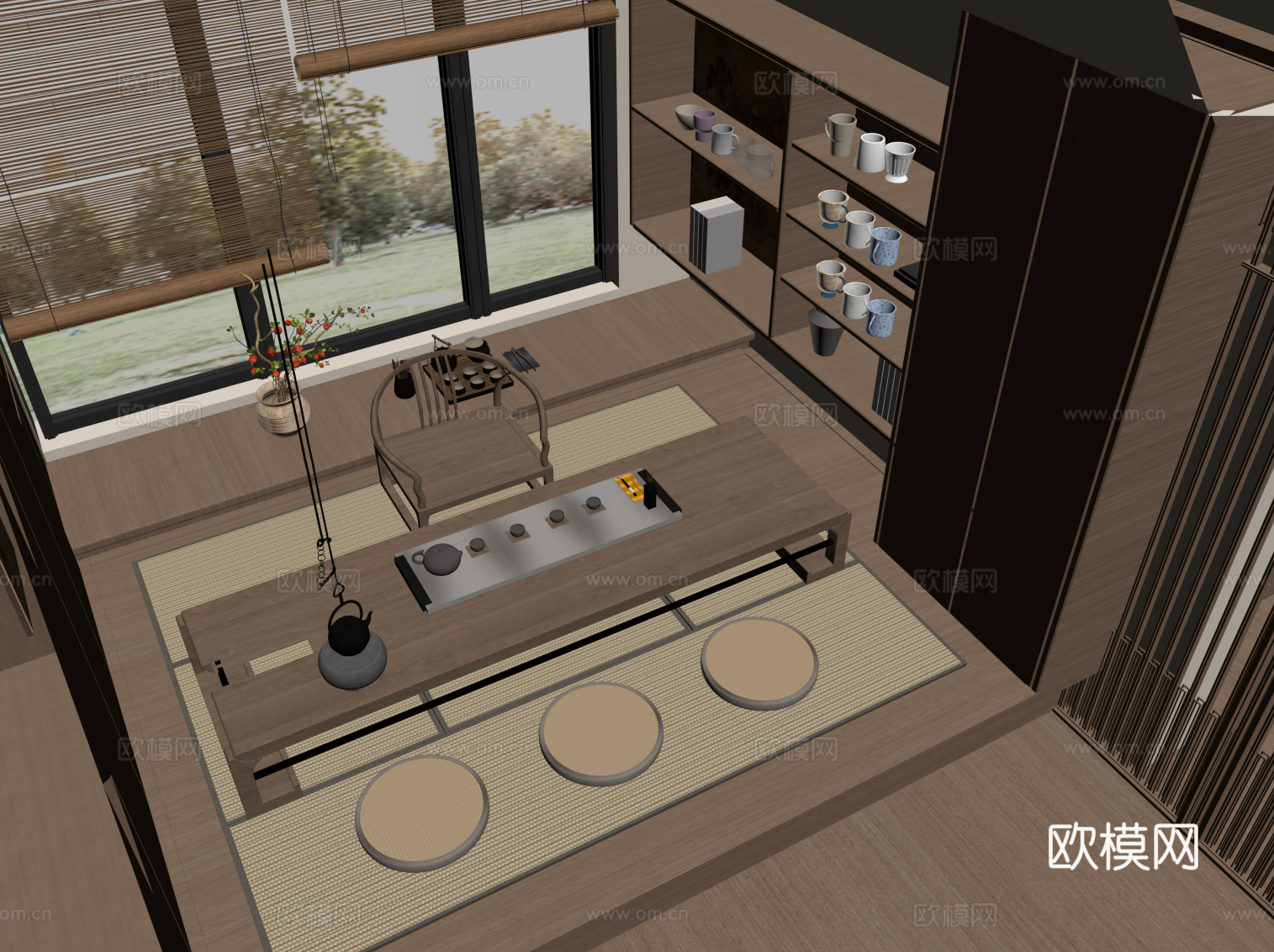 新中式茶室 茶具 茶桌椅 小茶台su模型