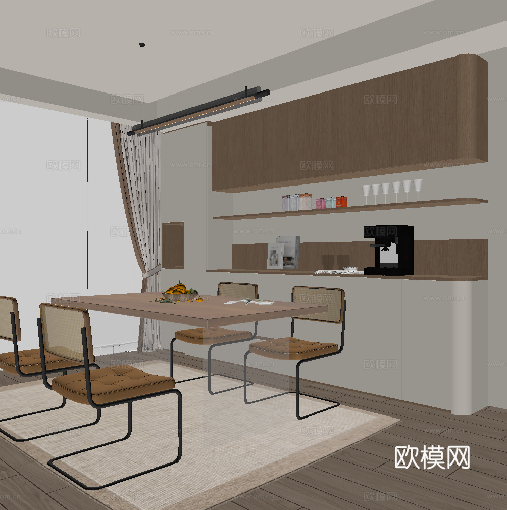 现代餐厅 餐桌椅su模型