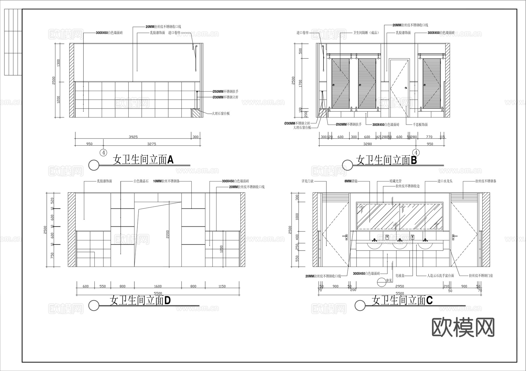 女卫生间立面图cad施工图下载