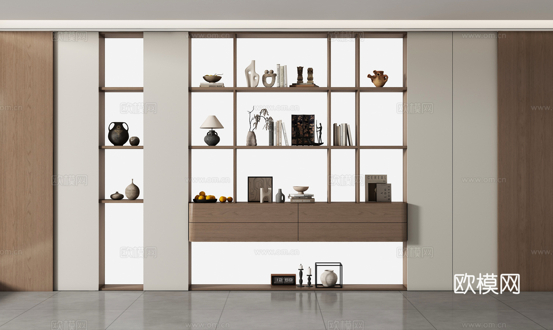 现代储物柜 背景柜 书籍摆件组合 装饰柜 书柜茶柜3d模型