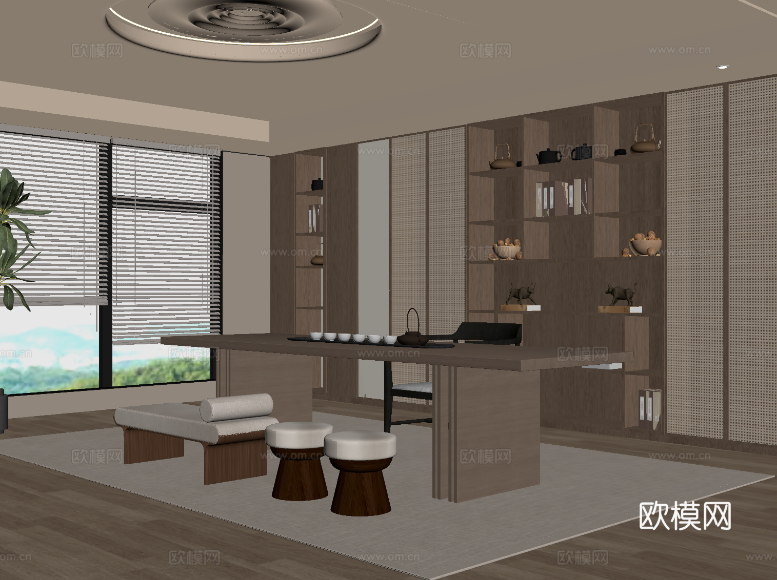 新中式茶室 茶桌椅su模型