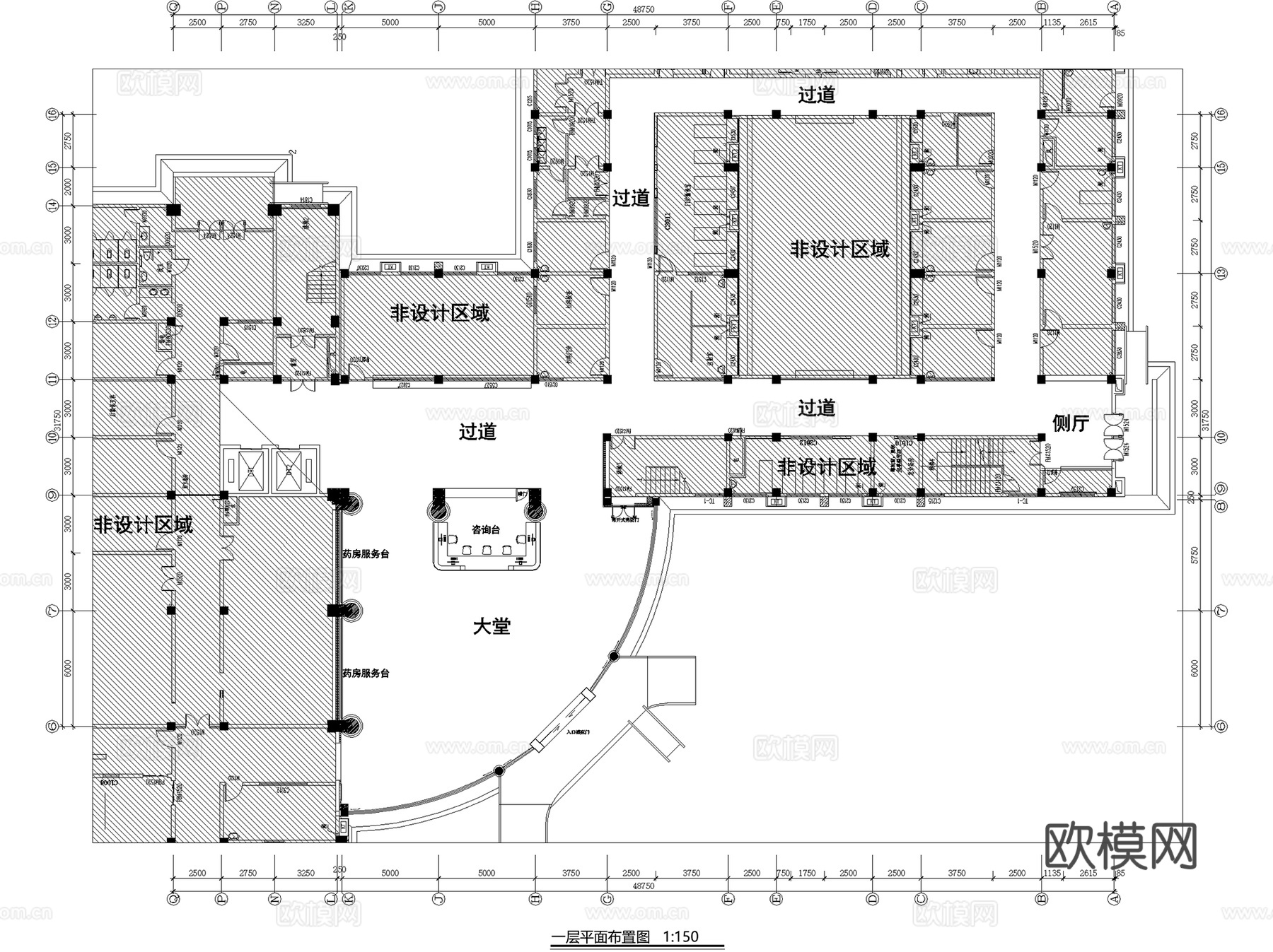 中医医院医馆名医堂一、三层室内工装CAD施工图cad施工图