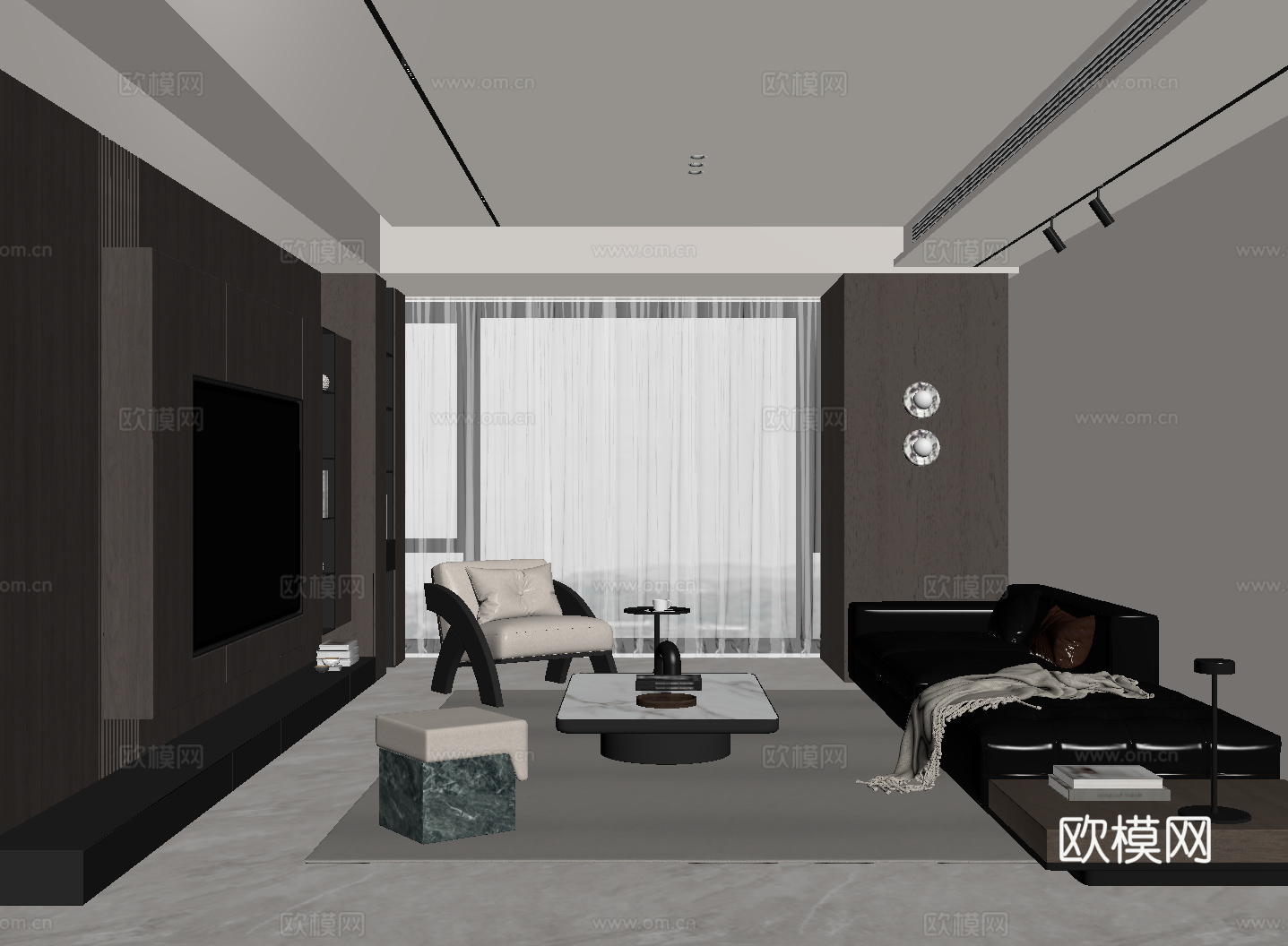 现代意式客厅 沙发茶几组合su模型