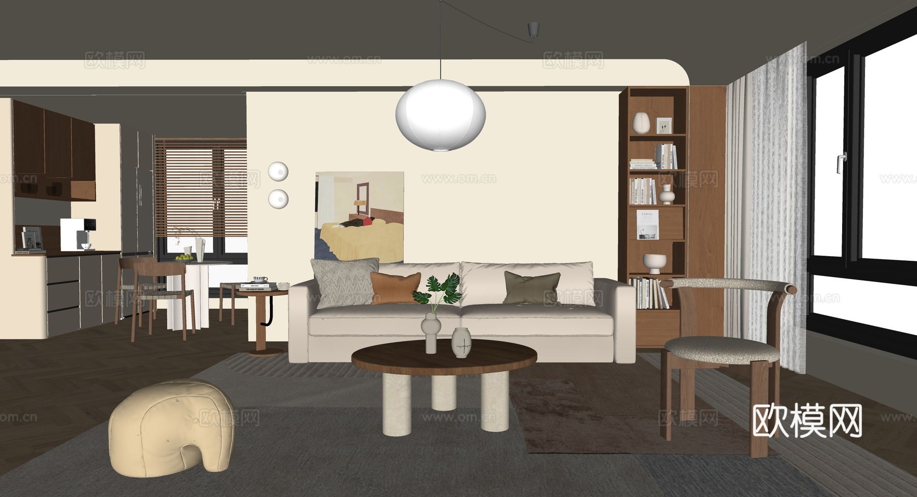 侘寂风客餐厅su模型